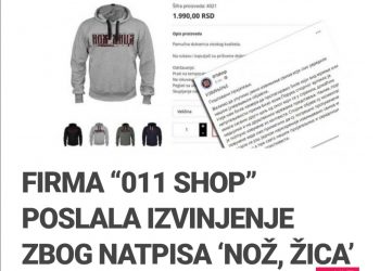 FIRMA “011 SHOP” POSLALA IZVINJENJE ZBOG NATPISA ‘NOŽ, ŽICA’