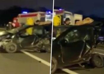 TEŽAK UDES NA AUTO-PUTU U BLIZINI AERODROMA: Automobili potpuno smrskani, vatrogasci sekli vozilo da izvuku povređene