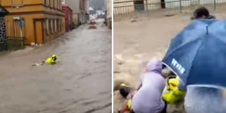 Poplave u Njemačkoj: Mještani uskočili da spase vatrogasca, objavljen snimak