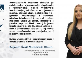 RAMAZANSKI BAJRAM ČESTITALA PREDSJEDNICA SDA SANDŽAK OGRANAK TUTIN SELMA KUČEVIĆ
