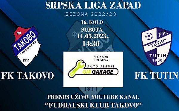 Dragi navijači FK Tutin, utakmicu prvog kola proljećnog dijela šampionata u Srpskoj ligi zapad između Takova i Fk Tutin, možete pratiti u ovom linku.